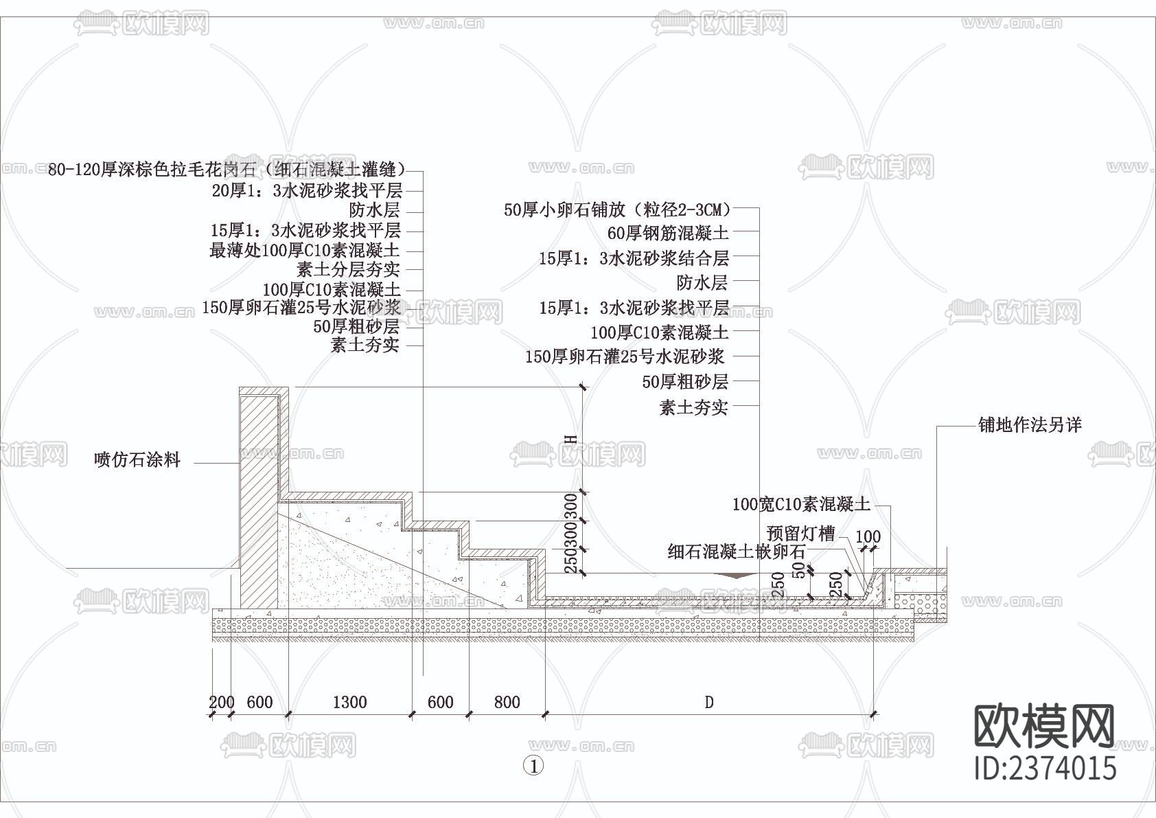 石材景墙跌水CAD交节点大样下载（渲染图4）