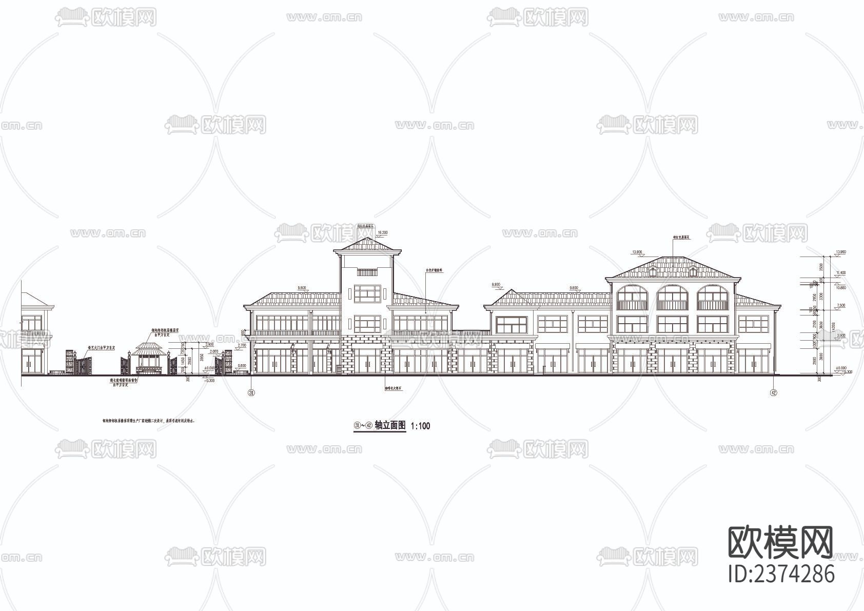 临街商铺CAD施工图下载（渲染图6）