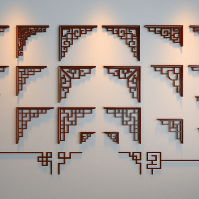  新中式角花 角线 雕花su模型 