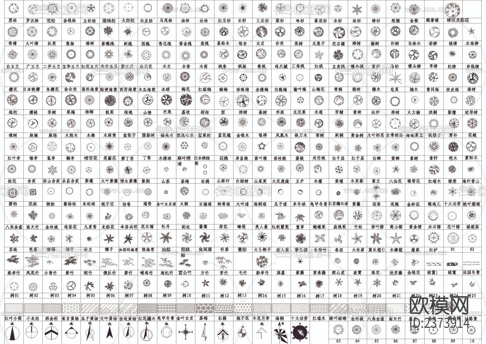 数百种平面树CAD图库下载（渲染图1）