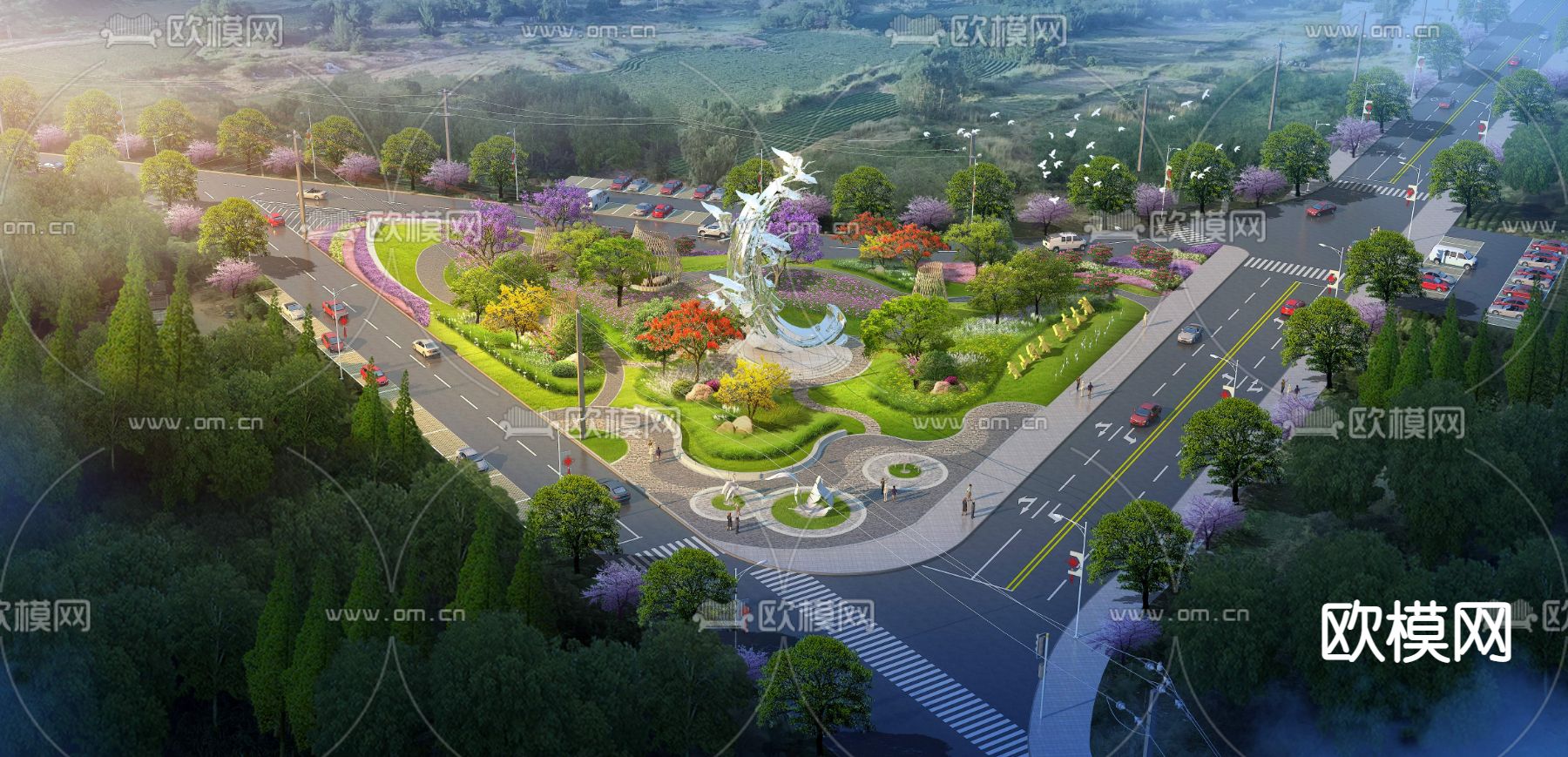 公路三角形交叉路口psd下载