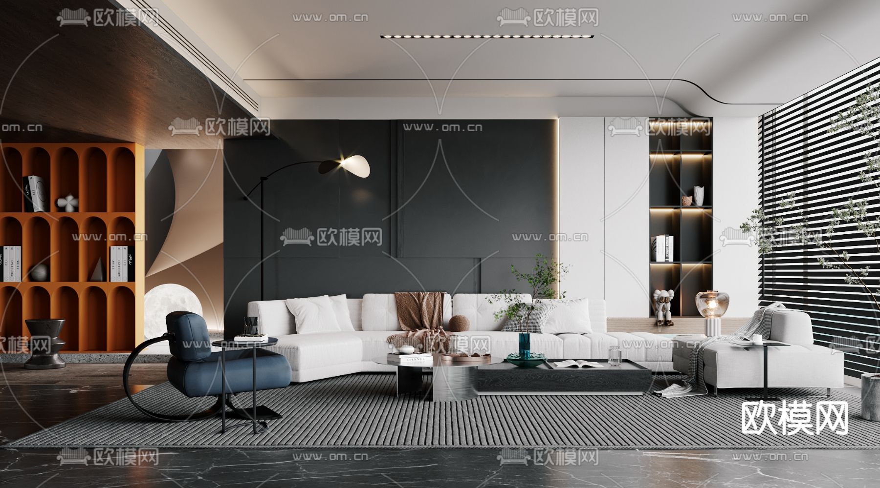 暗黑风客厅3d模型下载