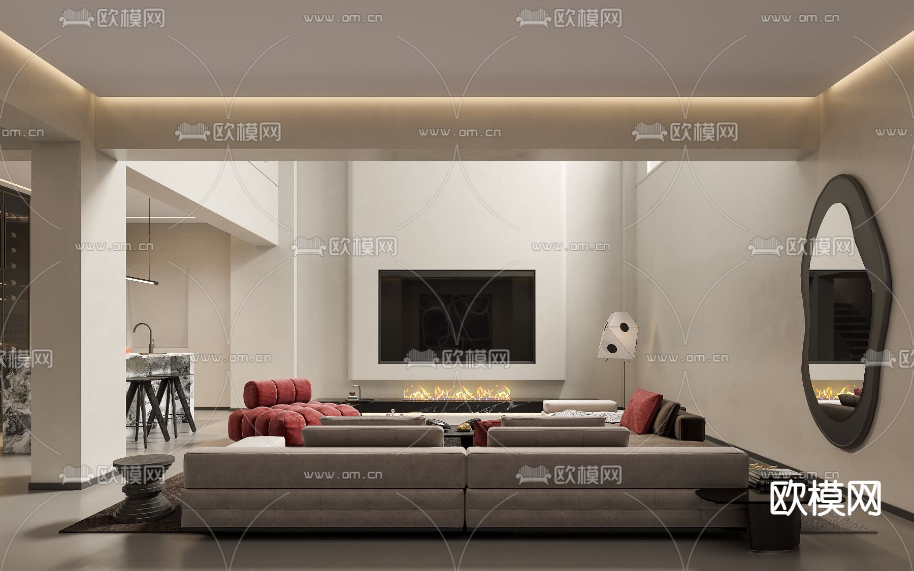现代挑空客厅3d模型