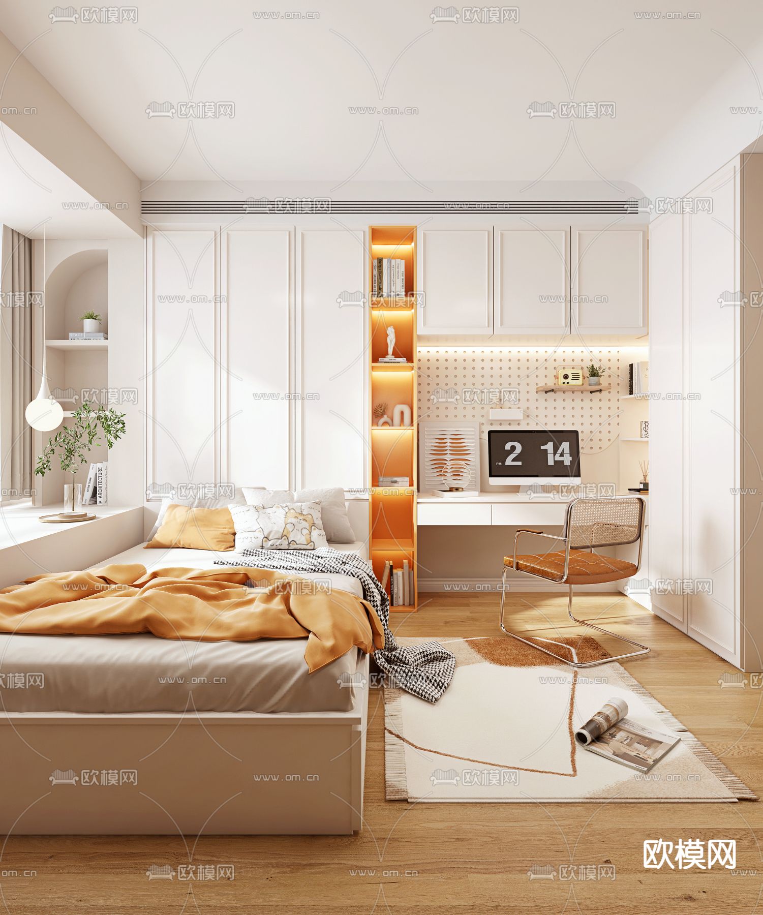 奶油风榻榻米卧室3d模型下载