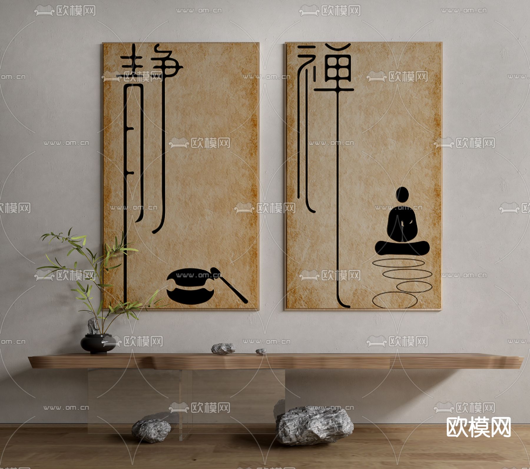 新中式禅意书法字画3d模型下载_ID12203648_3dmax免费模型-欧模网
