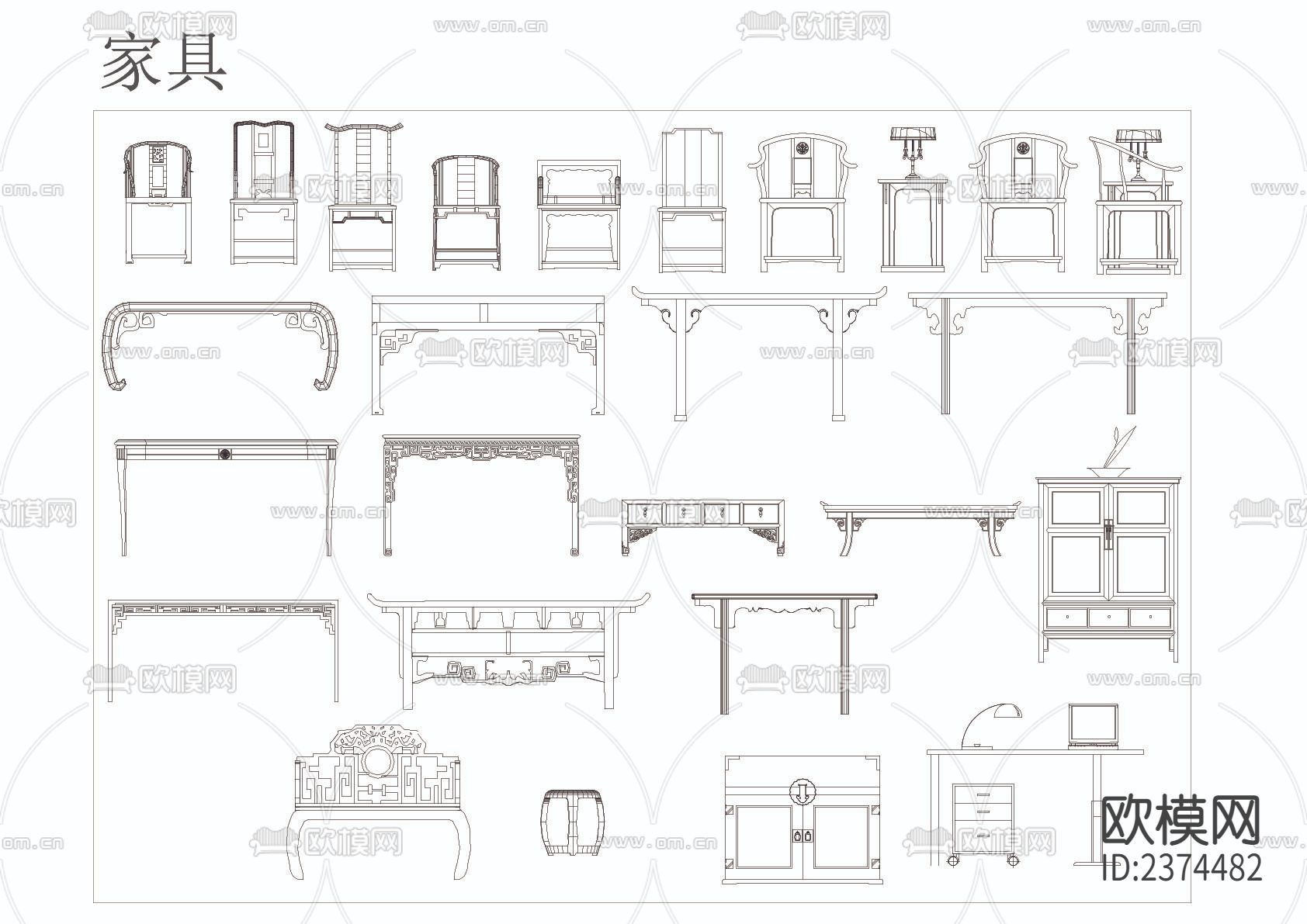 中式家具构件CAD图库下载（渲染图5）