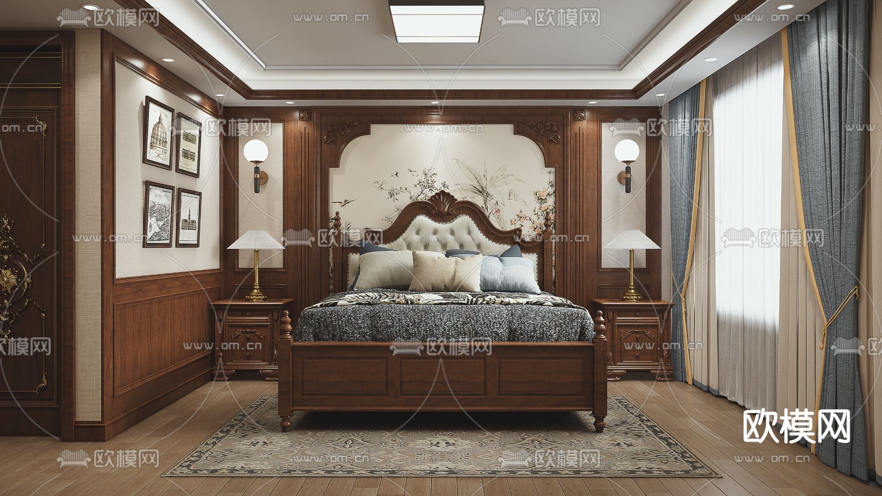 欧式卧室 主人房su模型下载（渲染图1）