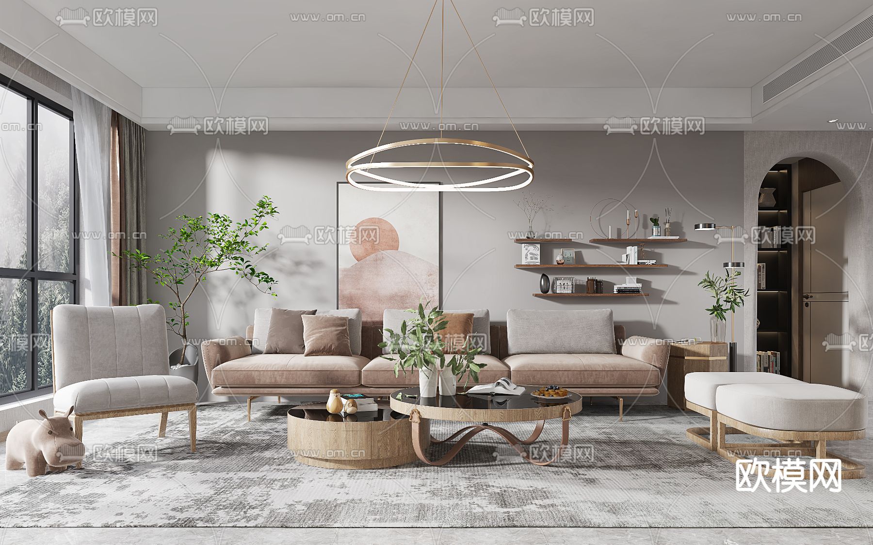 现代客厅3d模型下载（渲染图1）