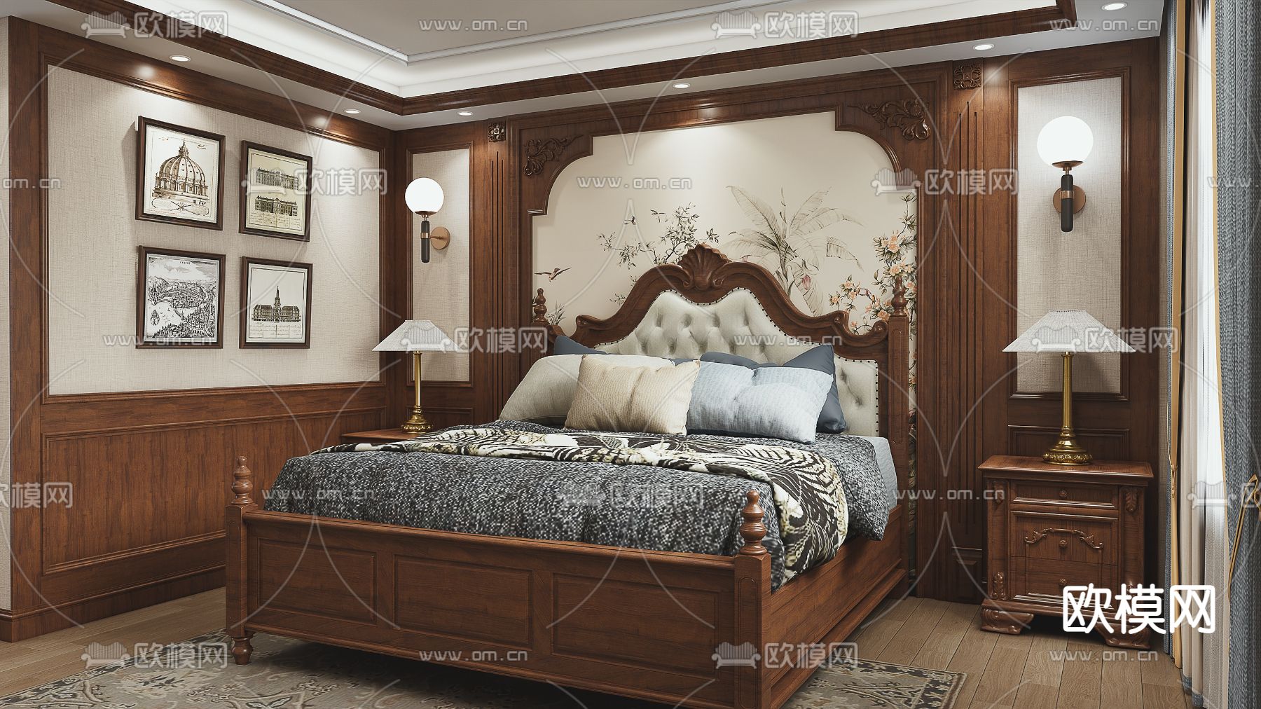 欧式卧室 主人房su模型下载（渲染图2）