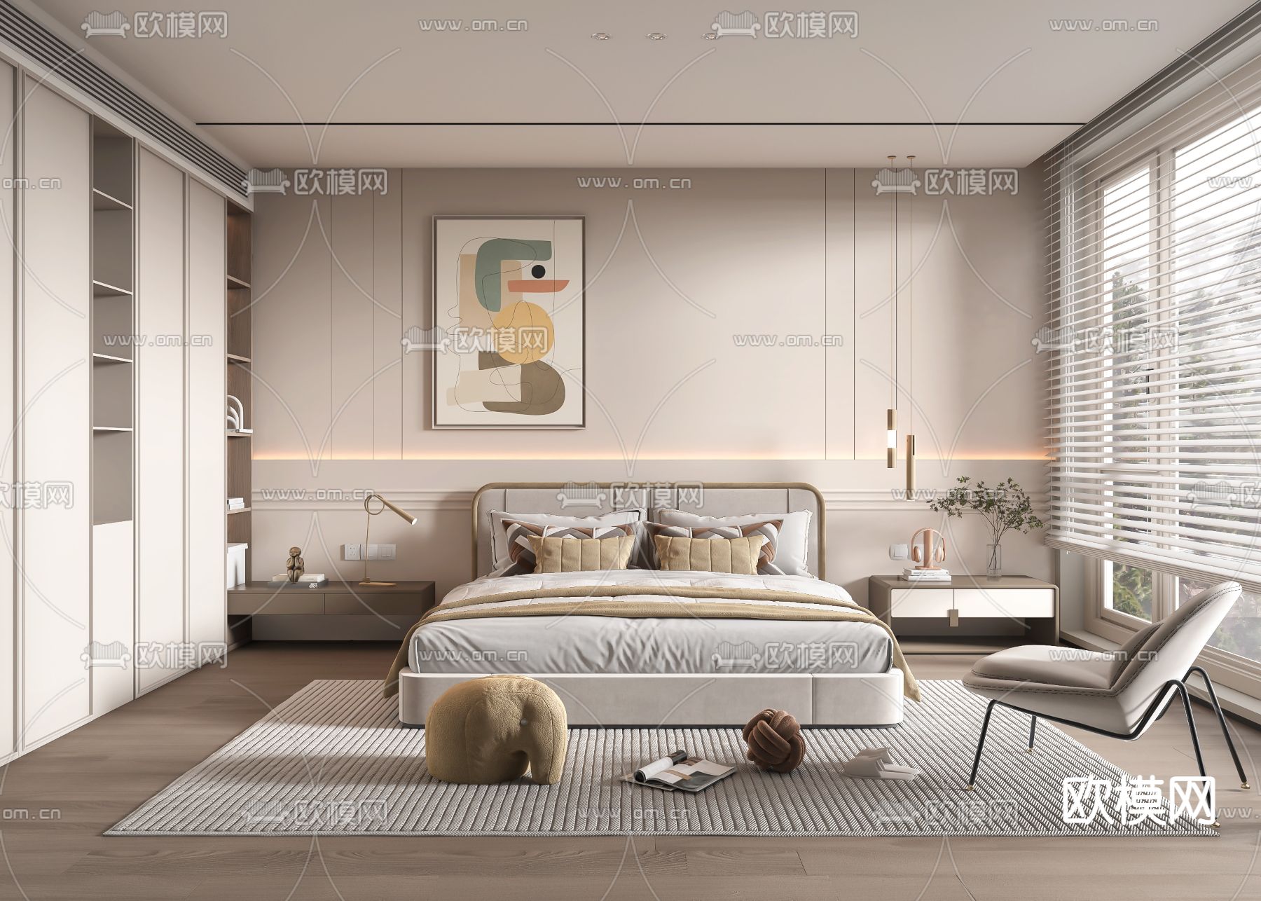 北欧卧室 主人房3d模型下载