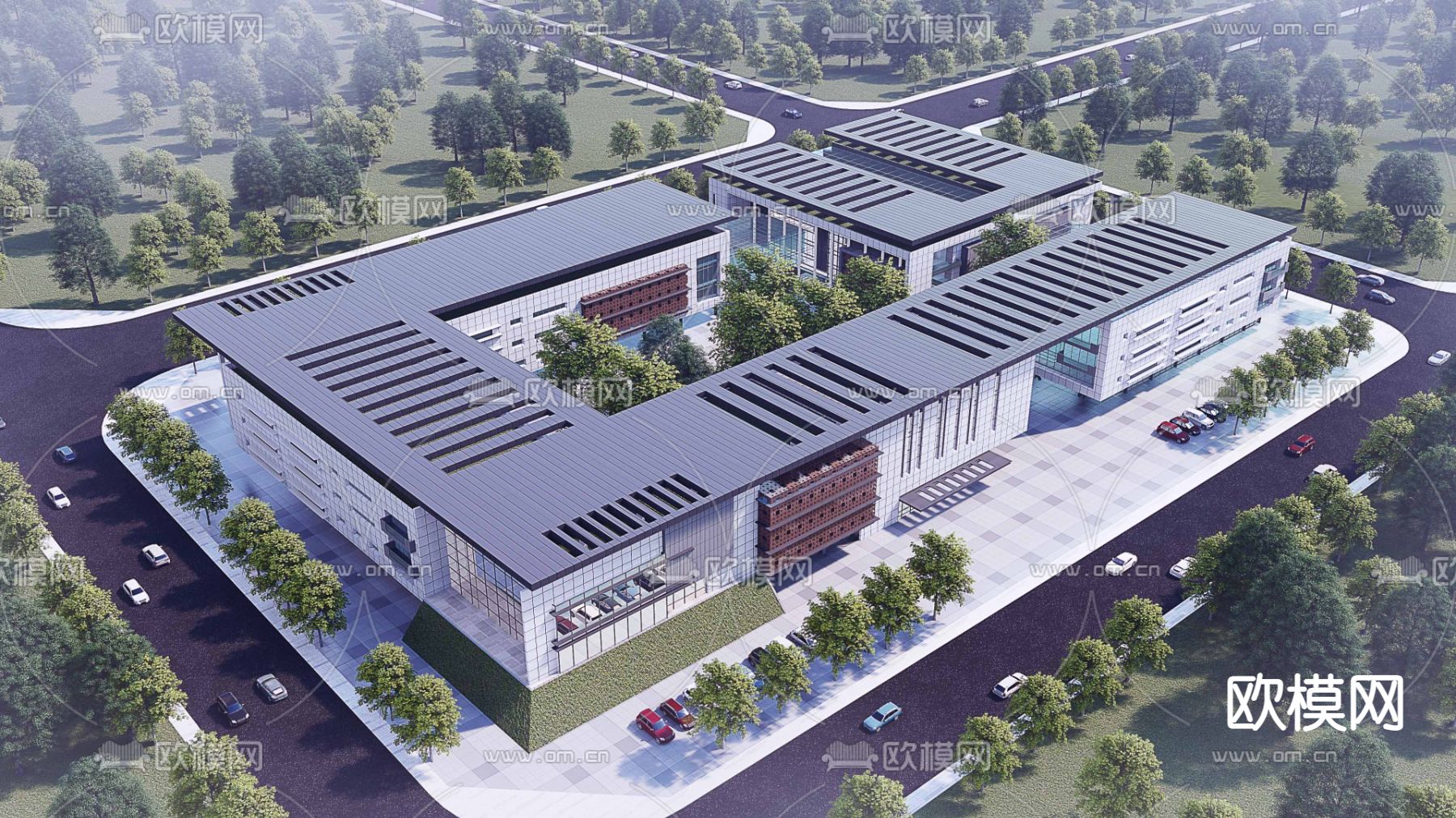 现代办公楼鸟瞰su模型下载（渲染图1）