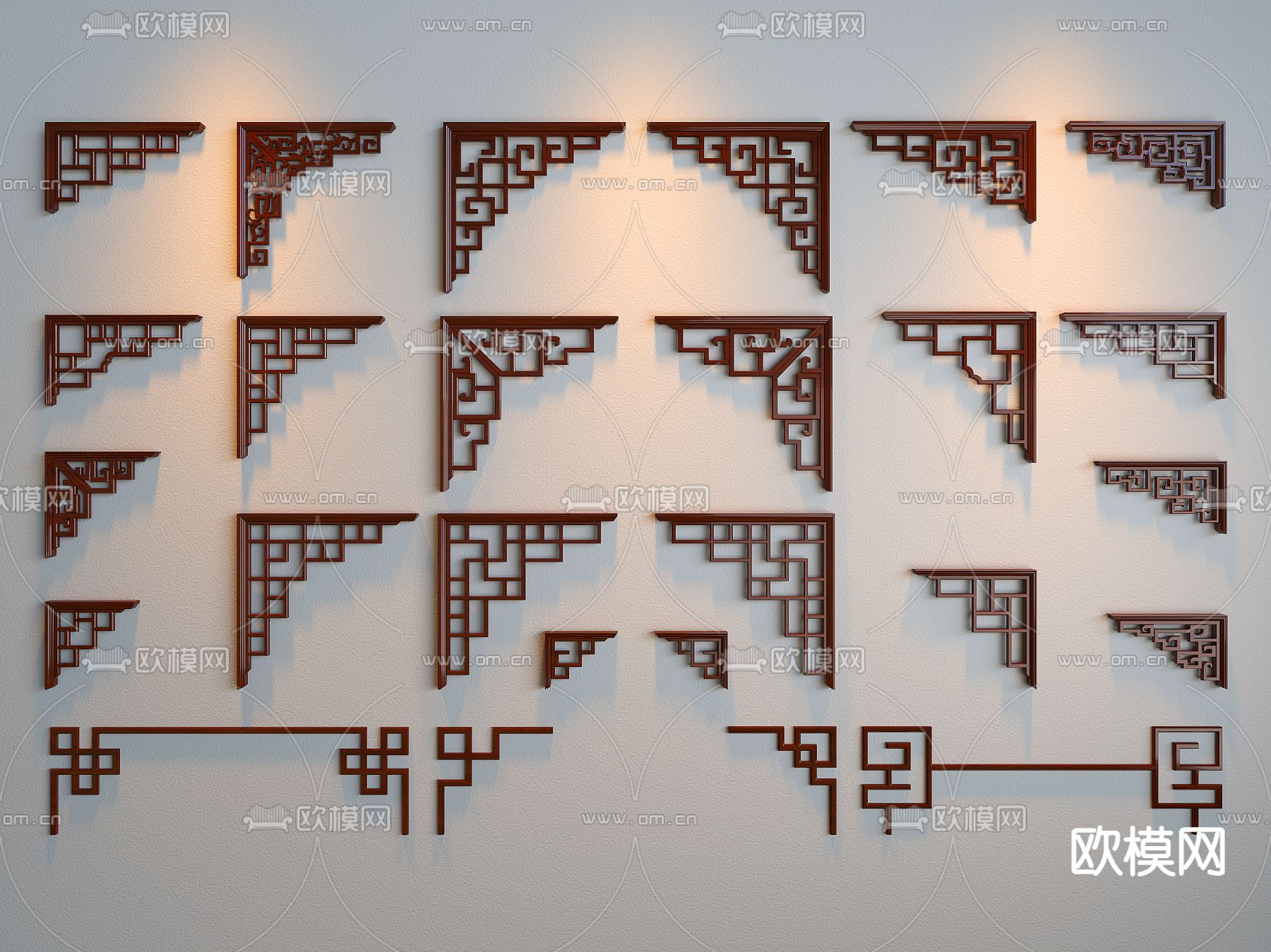 新中式角花 角线 雕花su模型下载（渲染图1）