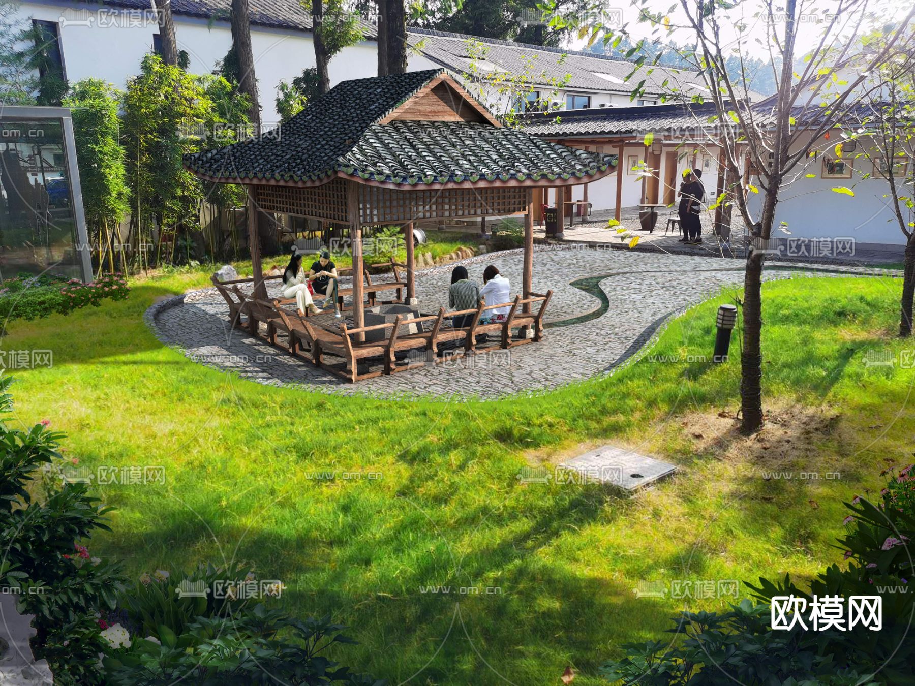 中式长廊 凉亭psd下载