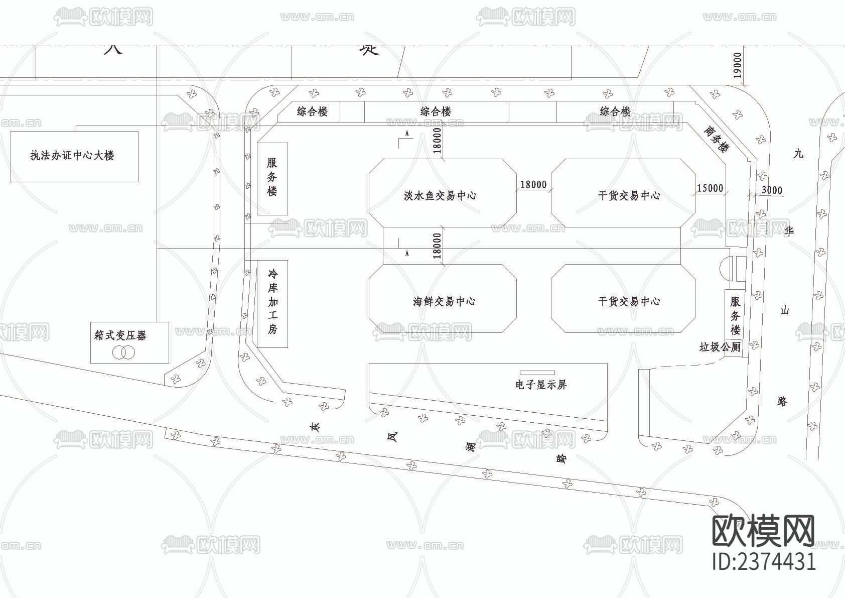 鱼港码头平面布置CAD施工图下载（渲染图3）