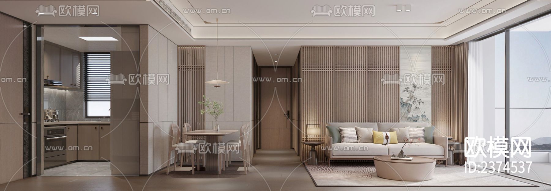 上海普陀建发样板房CAD施工图下载（渲染图1）