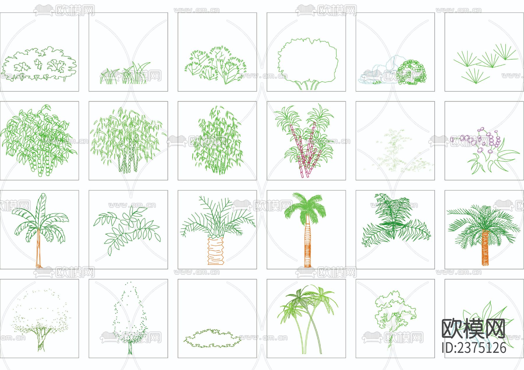 植物立面图例CAD施工图下载（渲染图4）