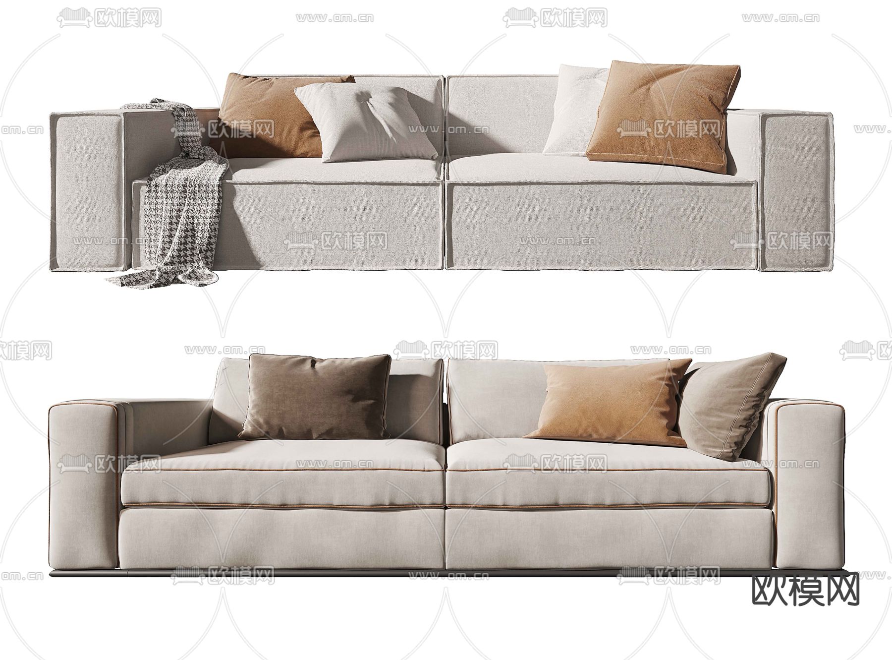 白色双人沙发3D模型下载