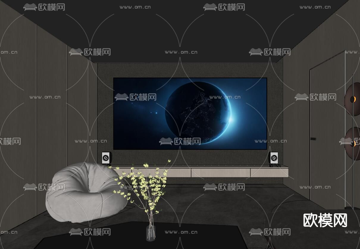 现代影音室su模型下载（渲染图3）