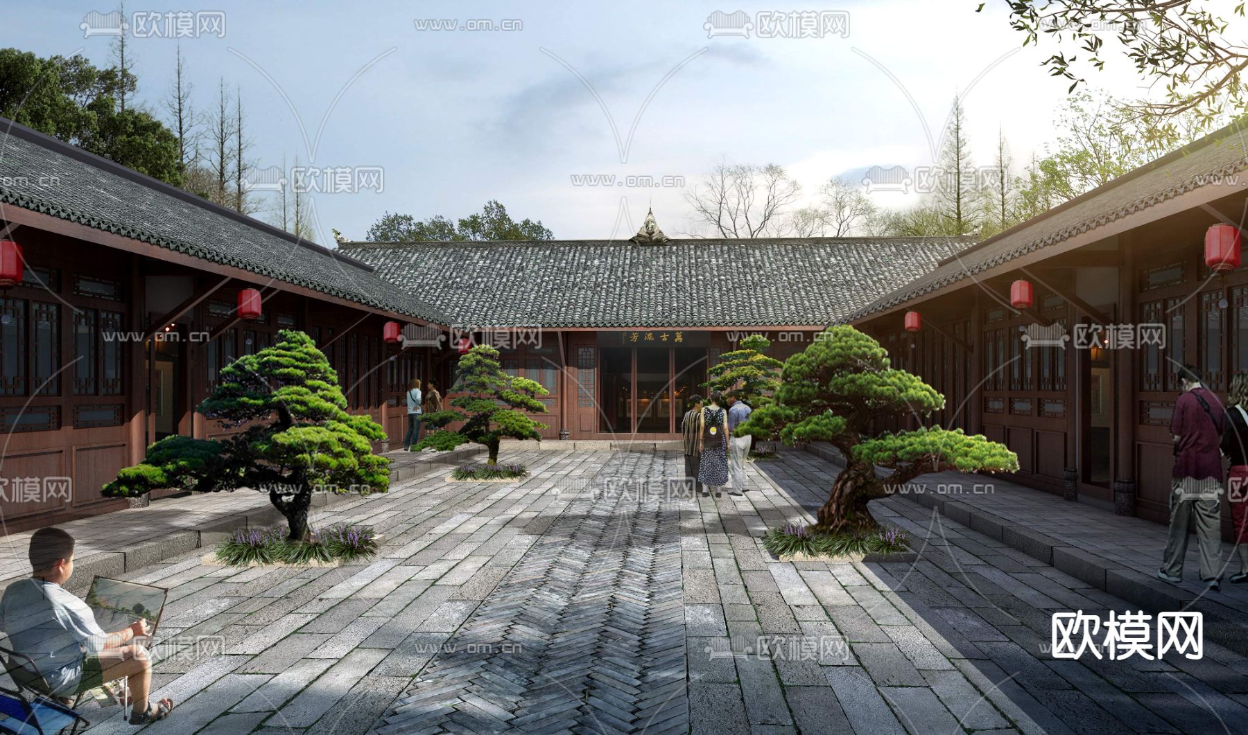 中式四合院内庭psd下载