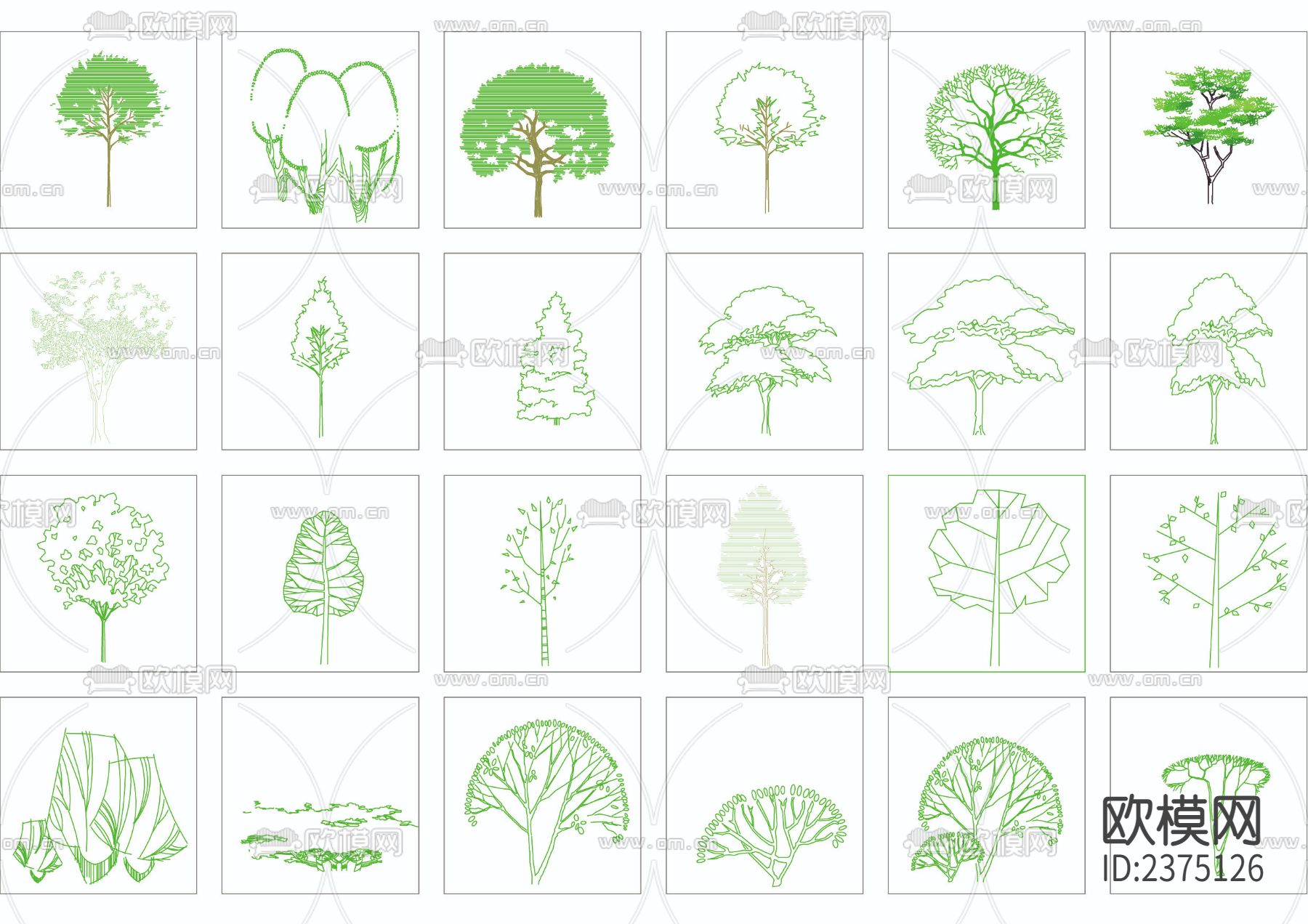 植物立面图例CAD施工图下载（渲染图2）