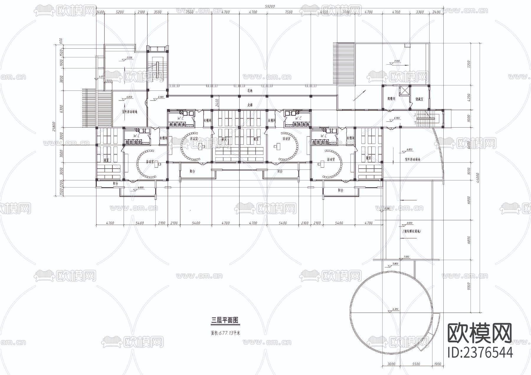 幼儿园方案CAD施工图下载（渲染图4）