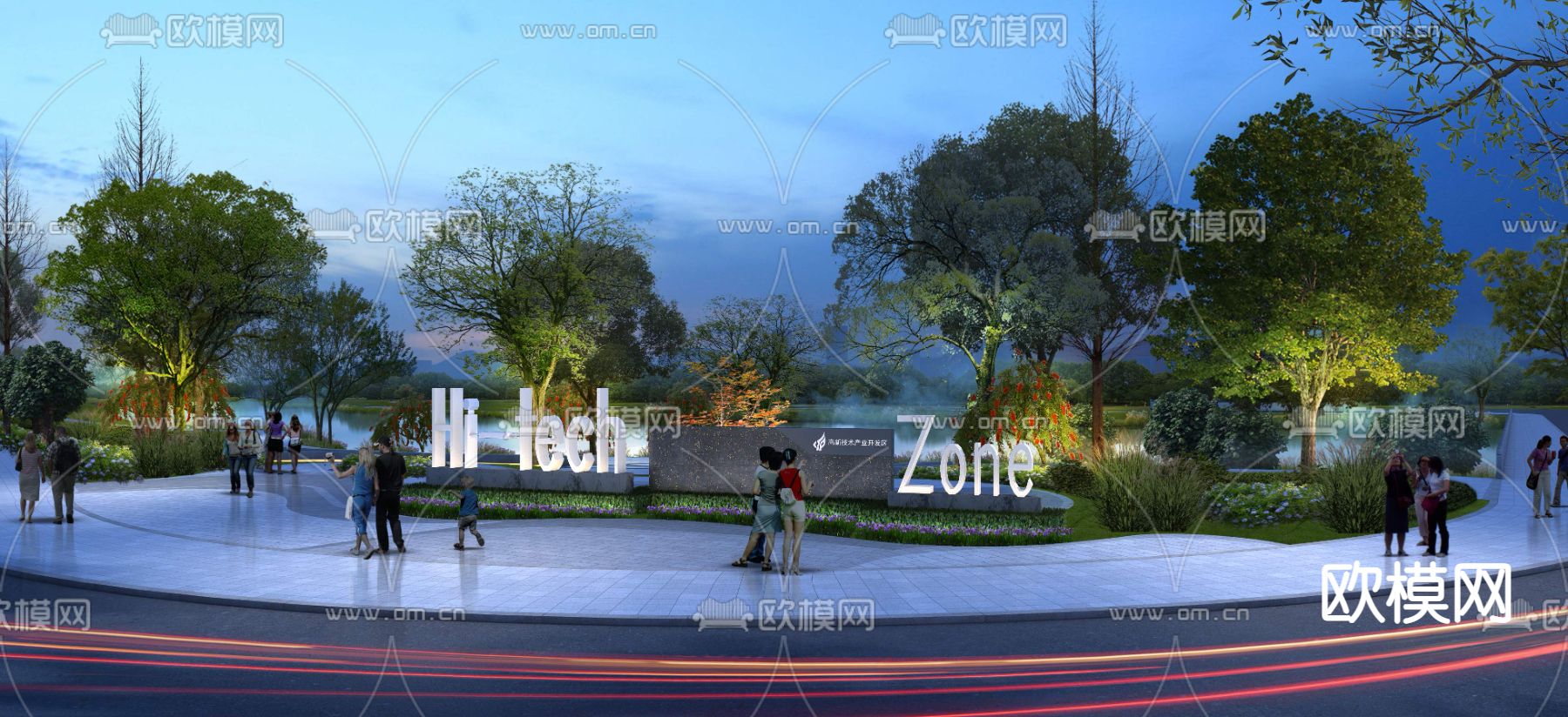 园林景观夜景psd下载