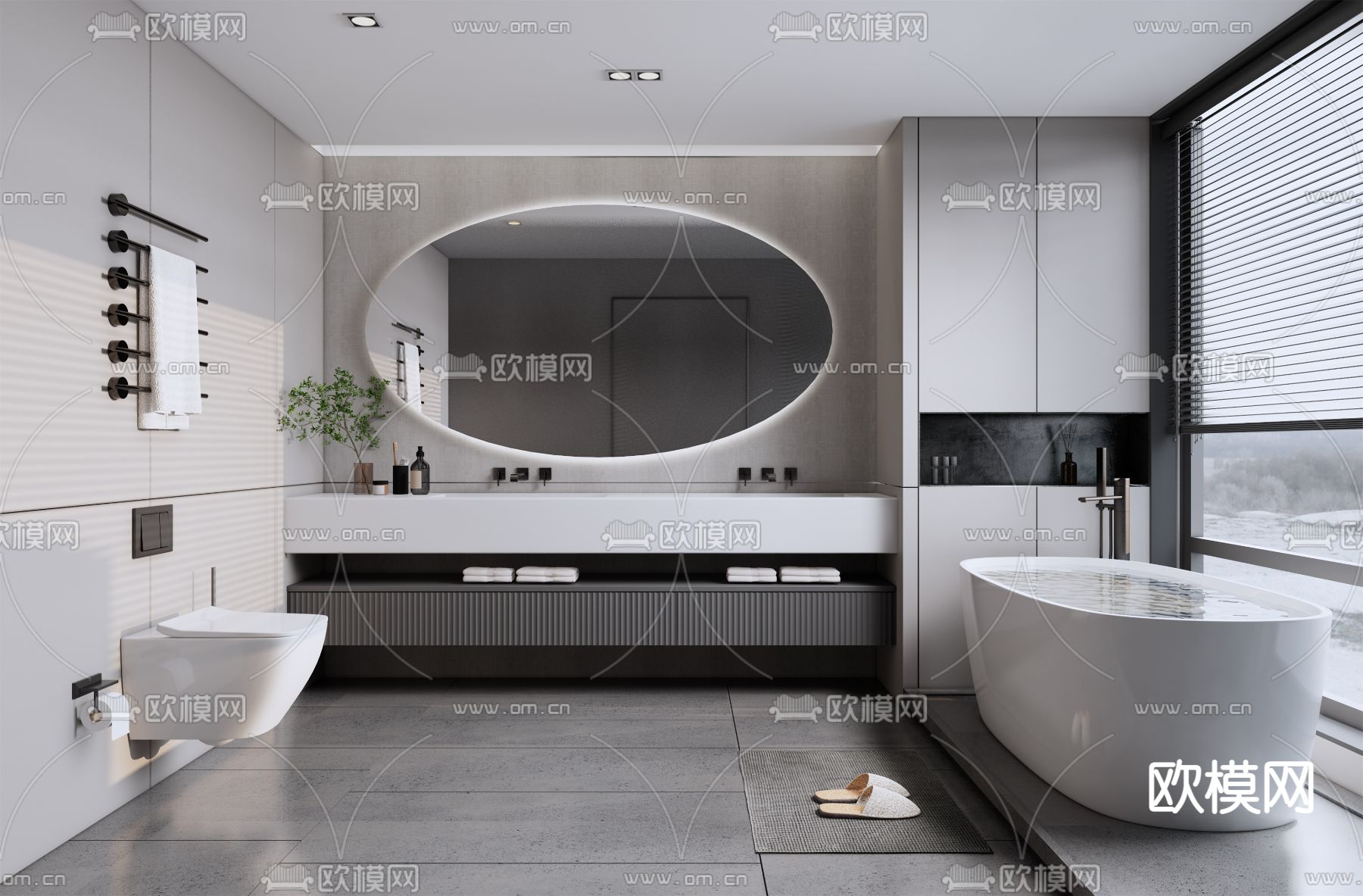 高级灰浴室 卫生间su模型下载（渲染图1）