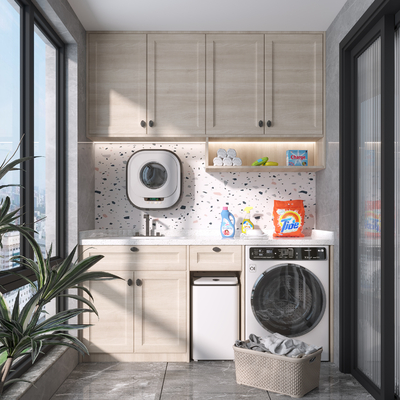  北欧阳台洗衣房su模型 