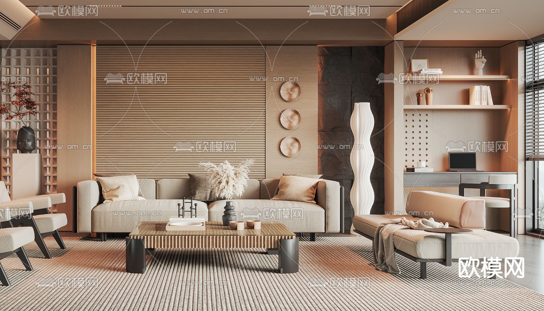 侘寂客厅3d模型下载（渲染图3）