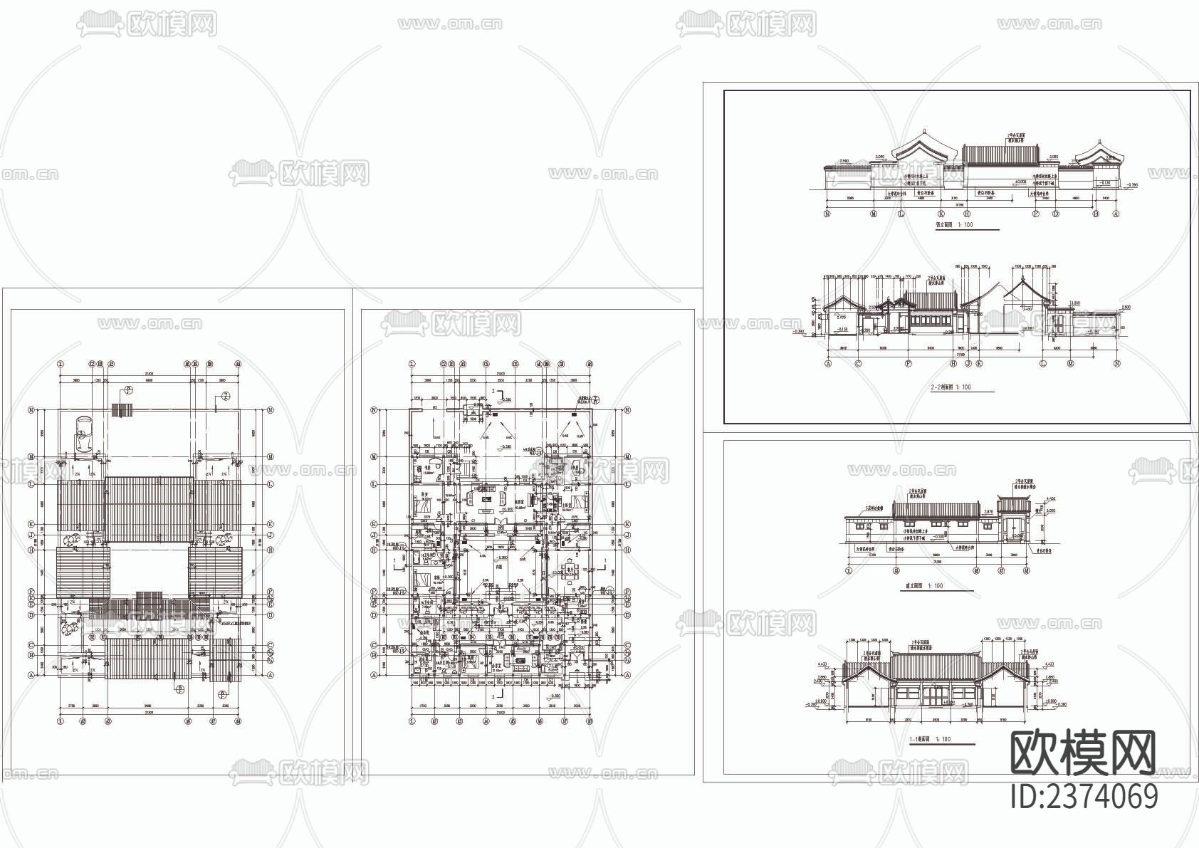 四合院住宅CAD施工图下载（渲染图1）