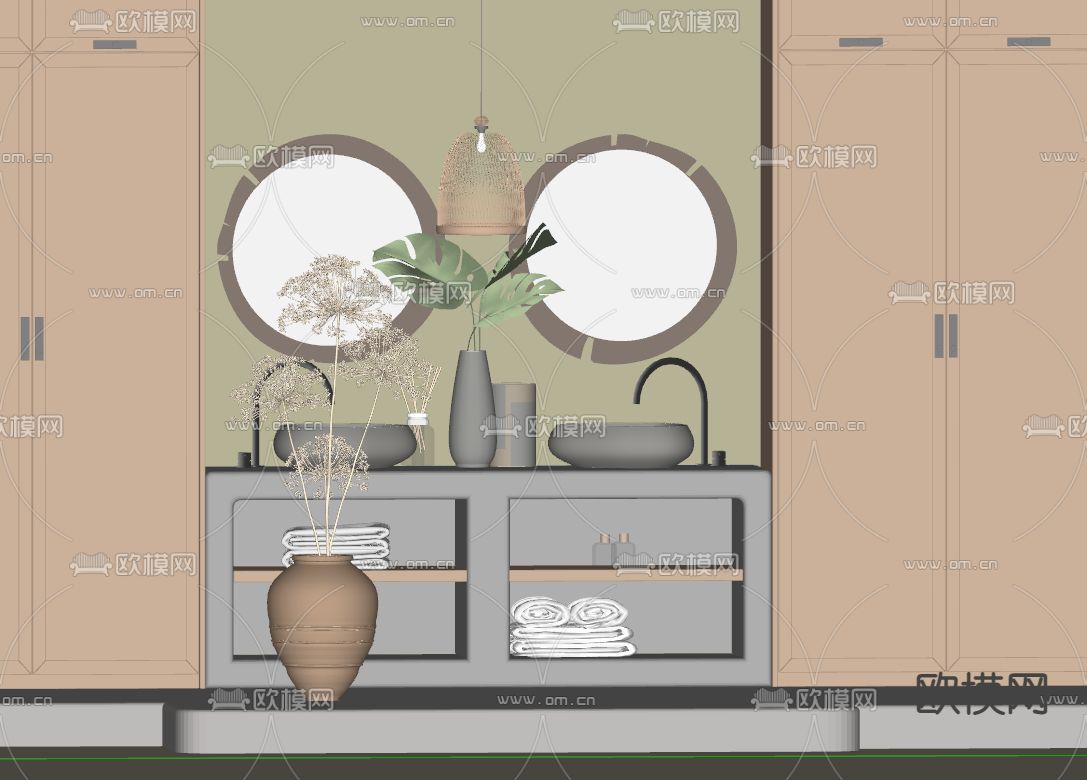 侘寂风洗手台su模型下载（渲染图2）