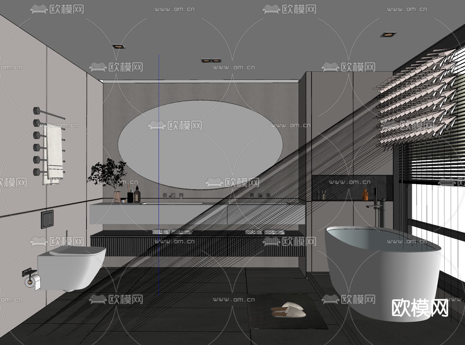 高级灰浴室 卫生间su模型下载（渲染图2）