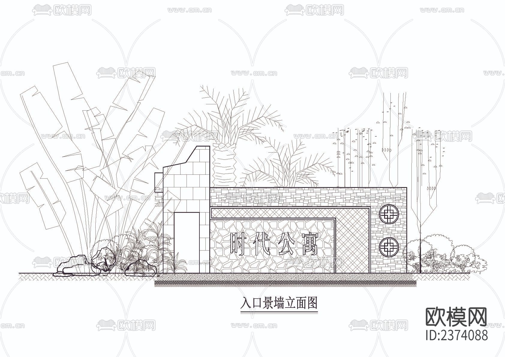 小区入口特色景墙CAD节点大样下载（渲染图4）