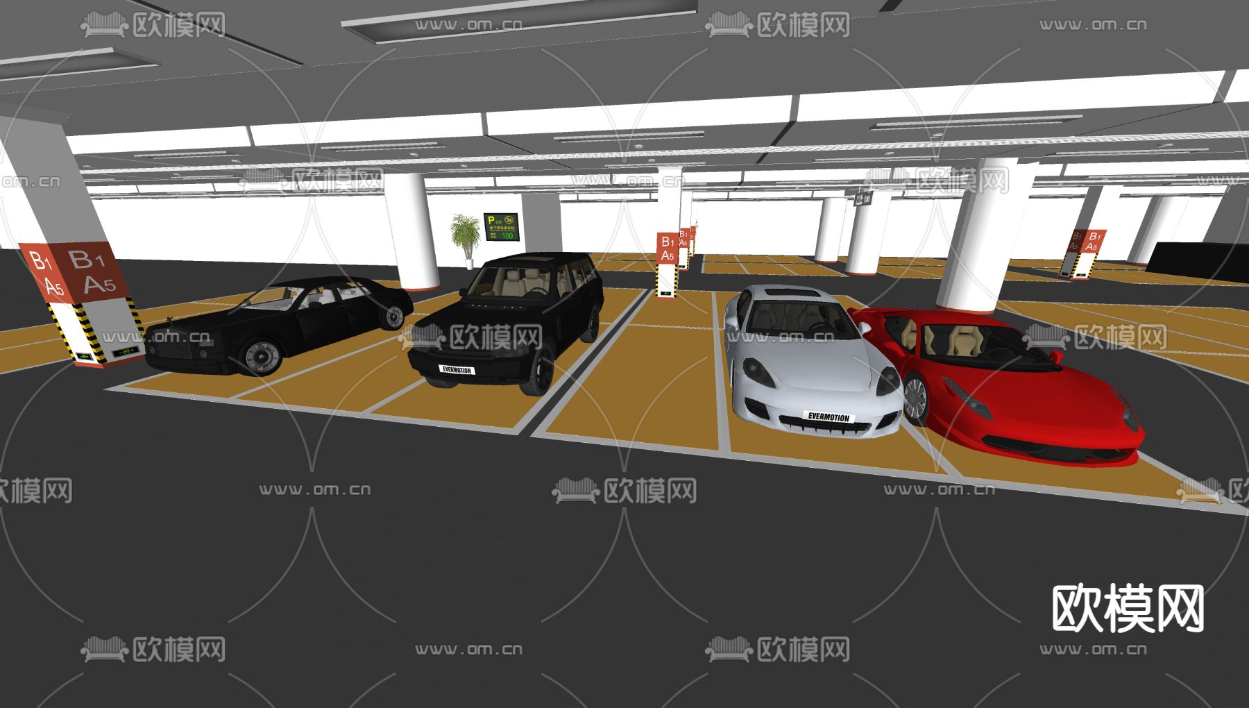 现代车库 停车场su模型下载