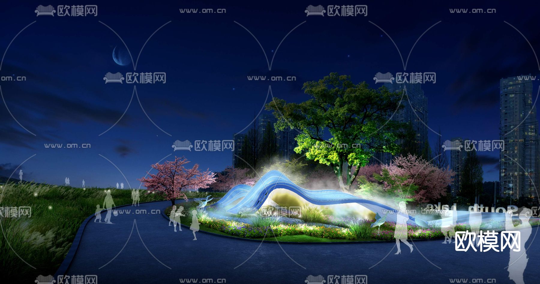 公园雕塑夜景psd下载_ID12200602_3dmax免费模型-欧模网