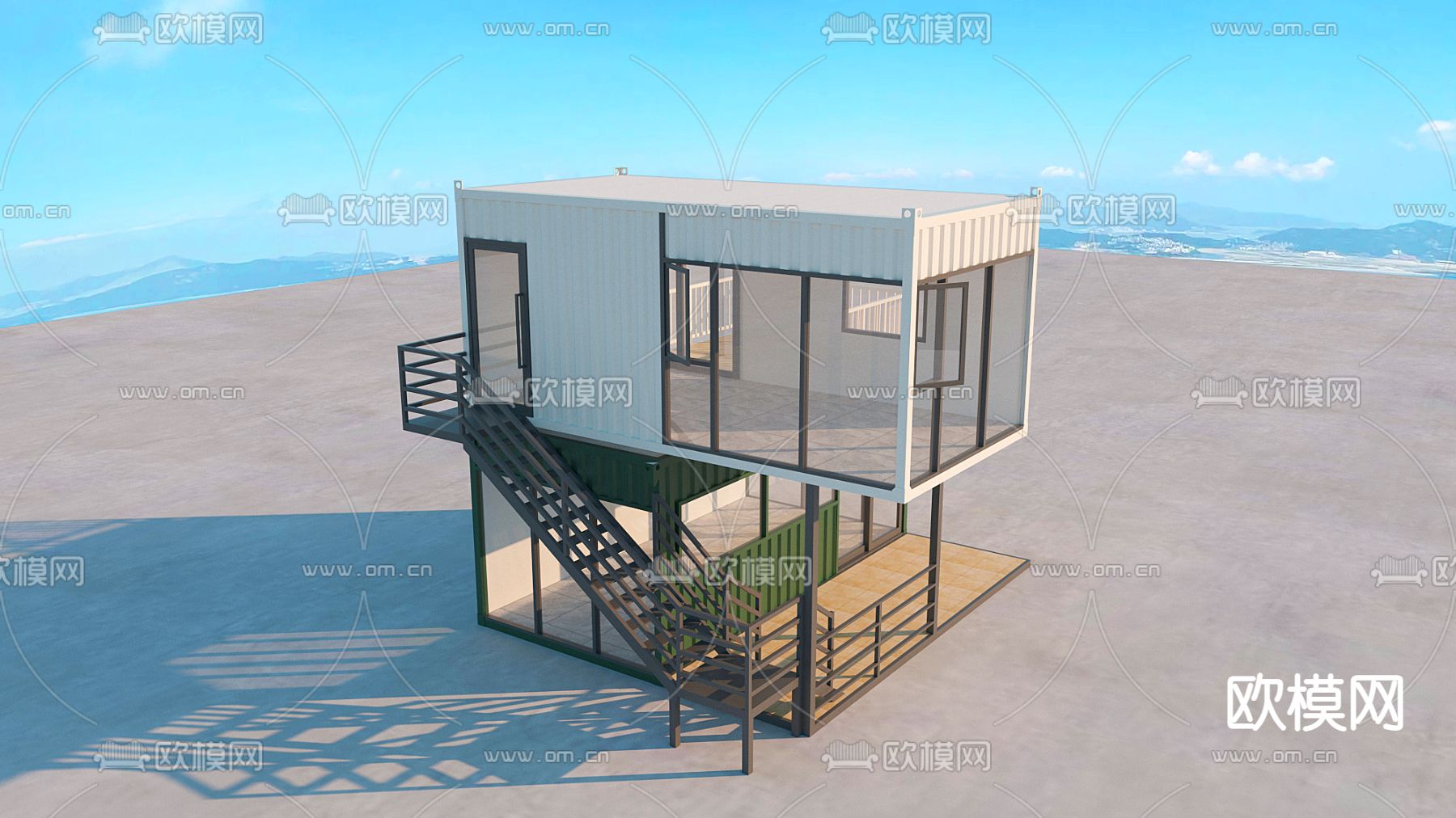 现代创意集装箱商店建筑外观su模型下载_ID12204383_sketchup模型下载-欧模网