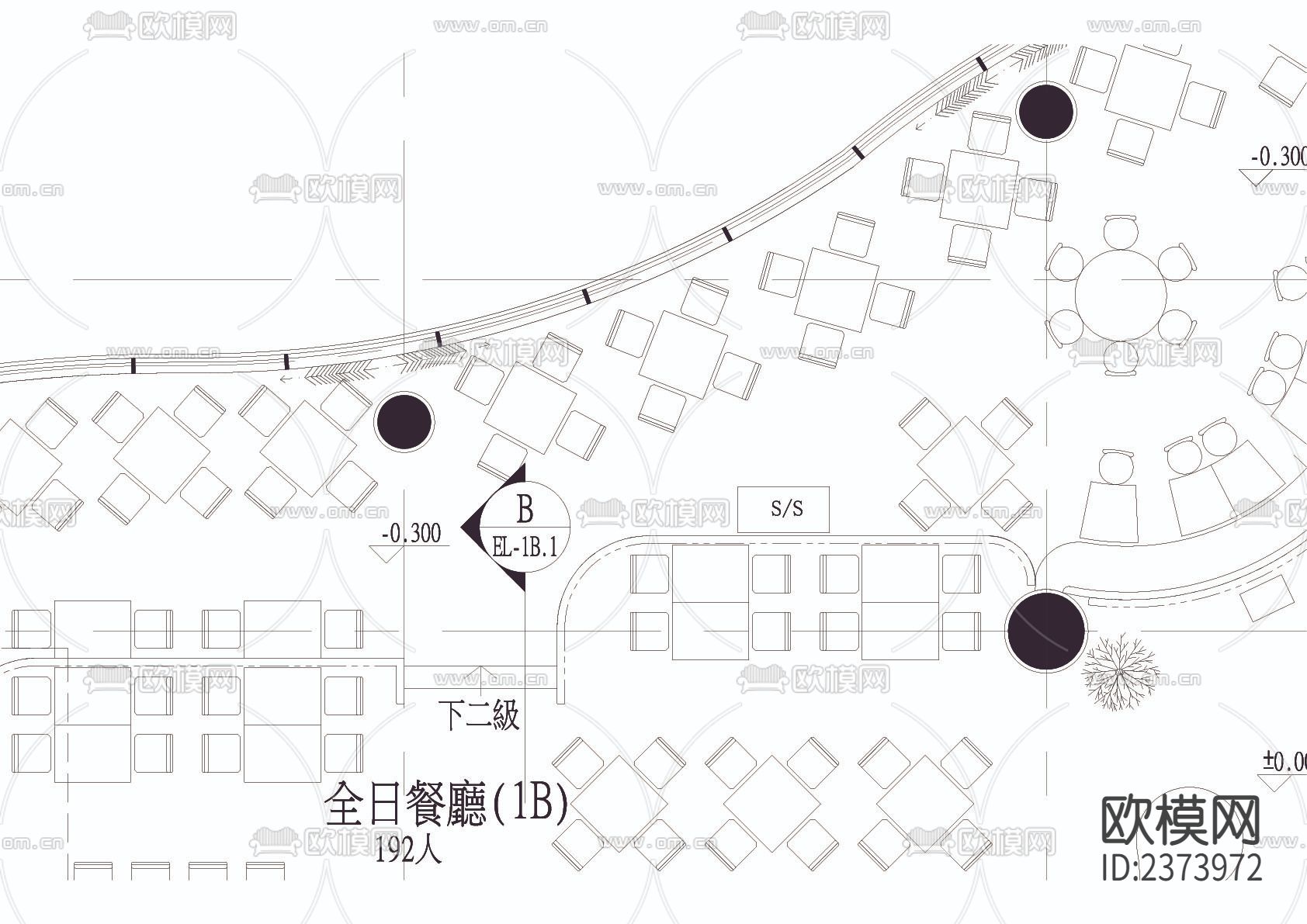 日式餐厅CAD施工图下载（渲染图2）