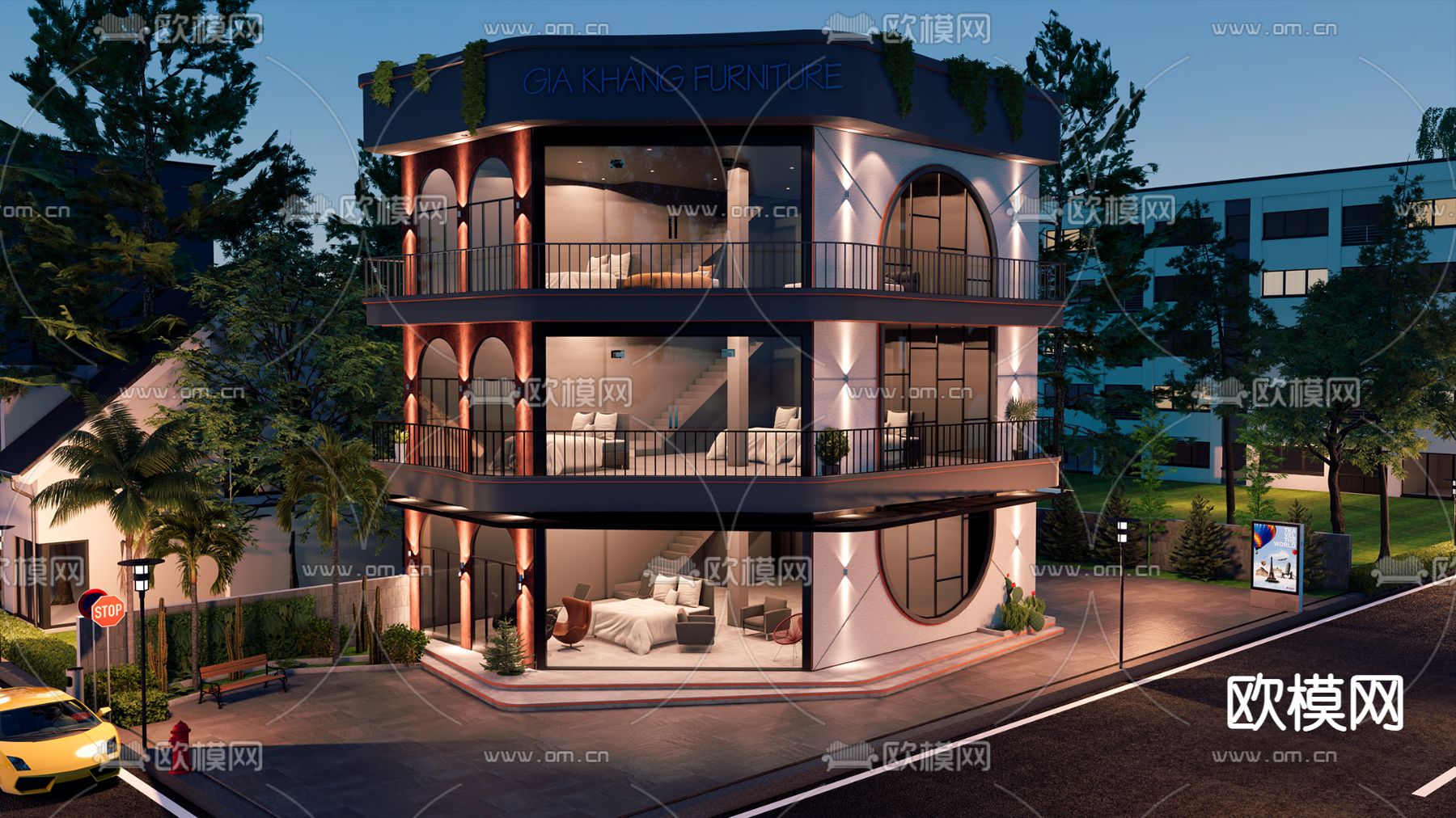 现代家具店外观su模型下载（渲染图2）