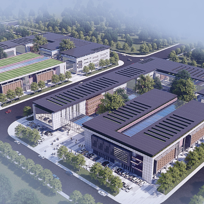  新中式办公楼鸟瞰su模型 