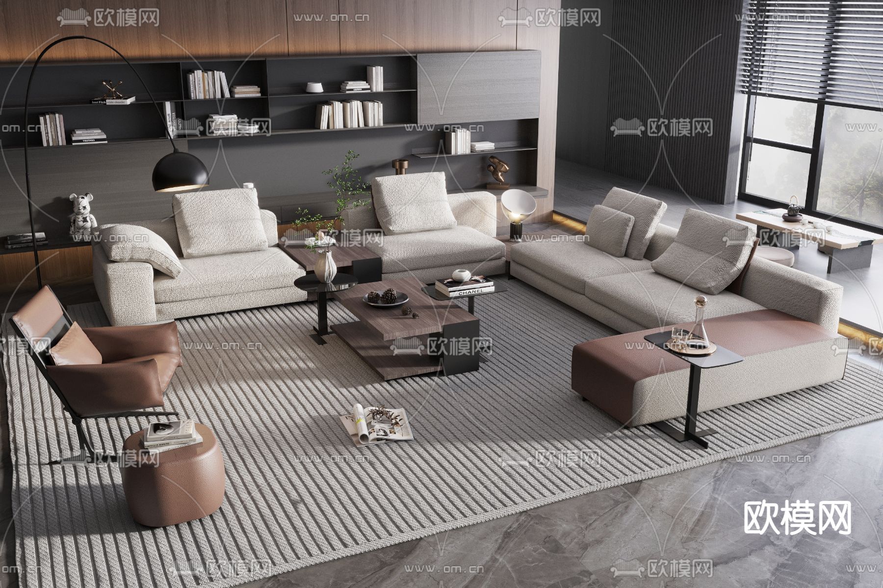 现代转角组合沙发3d模型下载