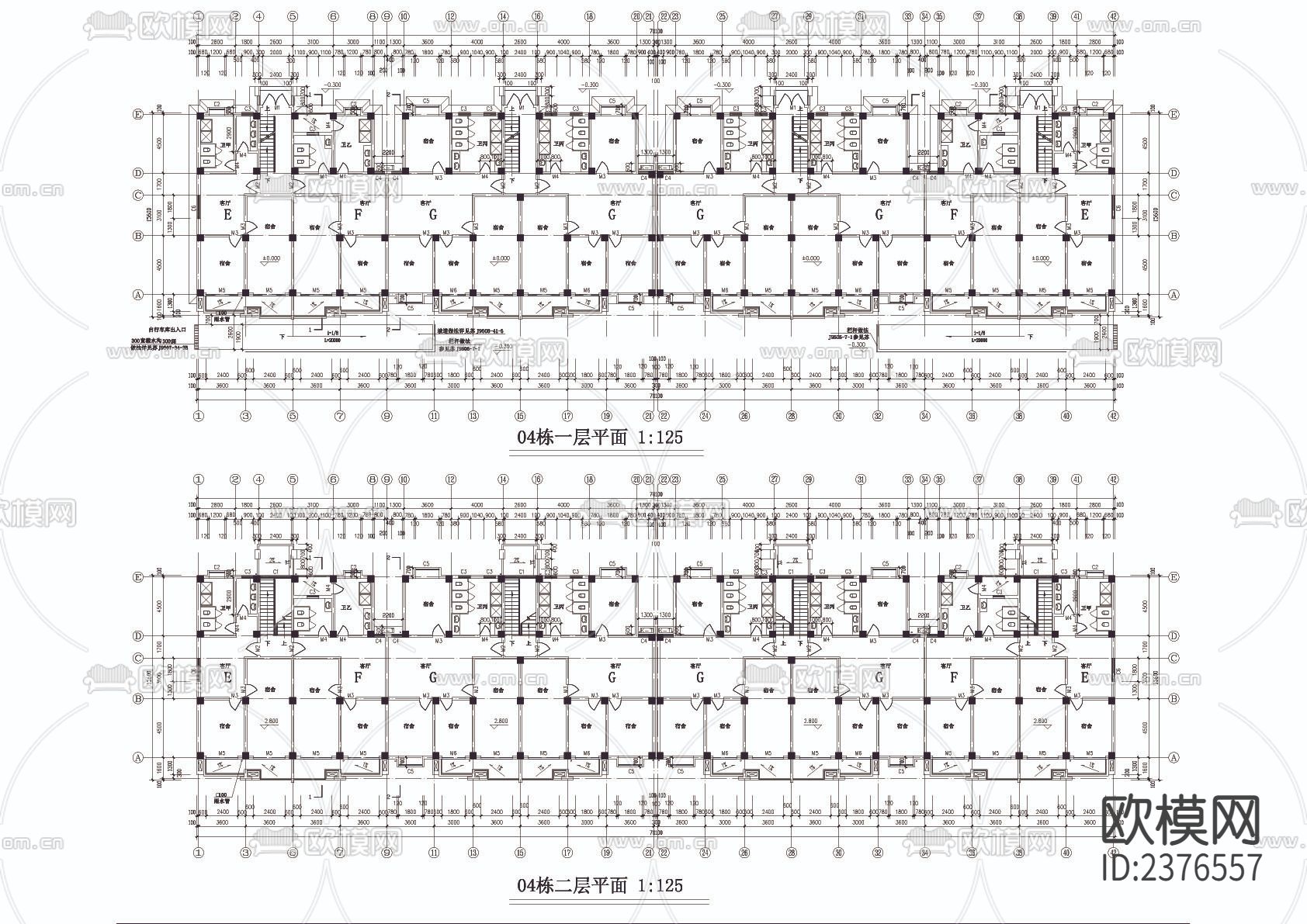 学生公寓全套cad施工图下载（渲染图3）