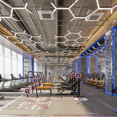  工业风健身房su模型 