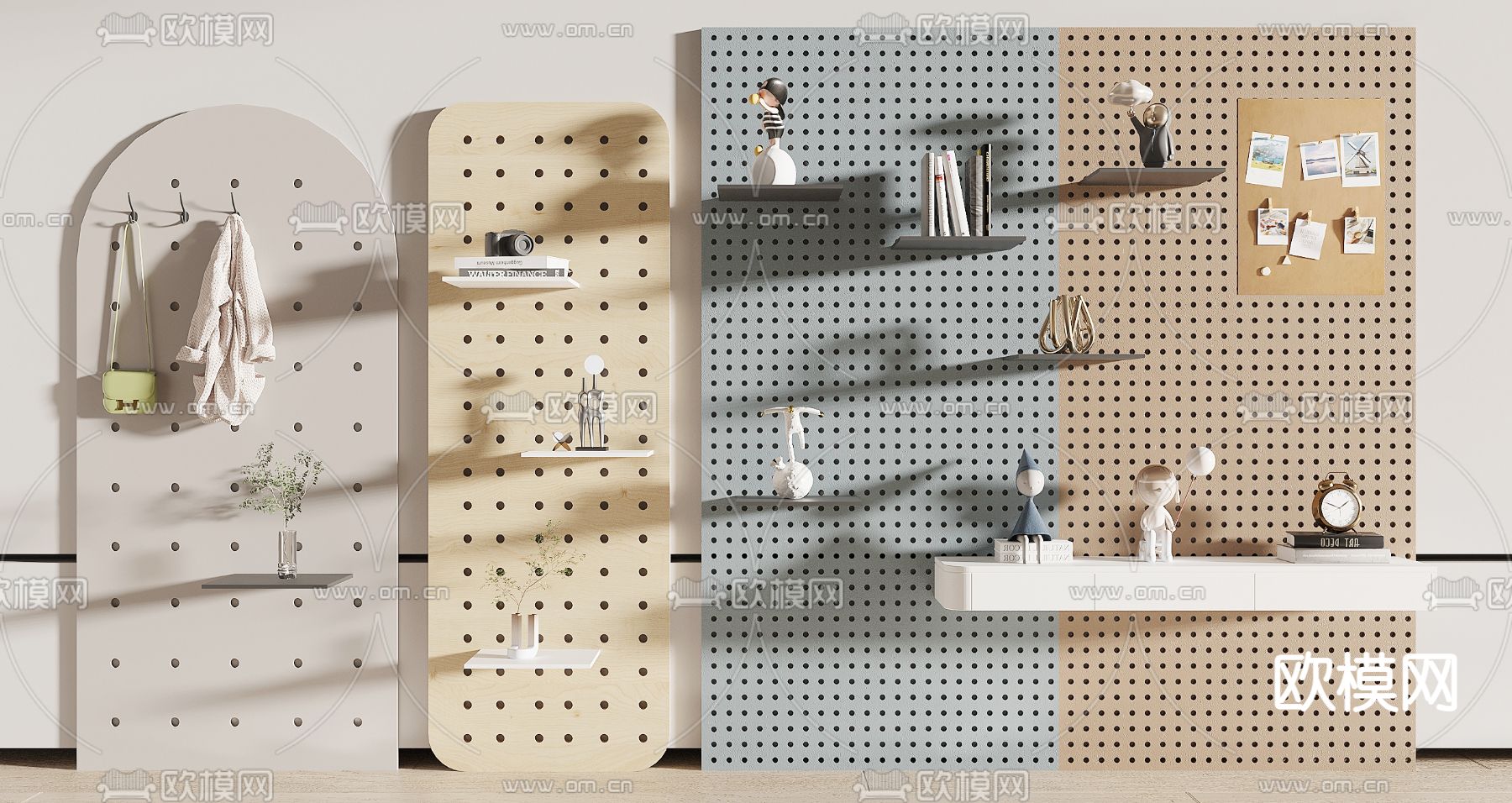 北欧风洞洞板 置物架su模型下载（渲染图1）