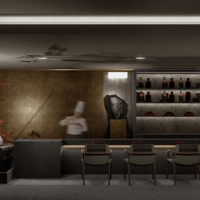  现代酒吧餐厅吧台区su模型 