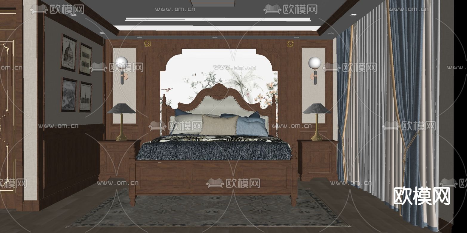 欧式卧室 主人房su模型下载（渲染图3）
