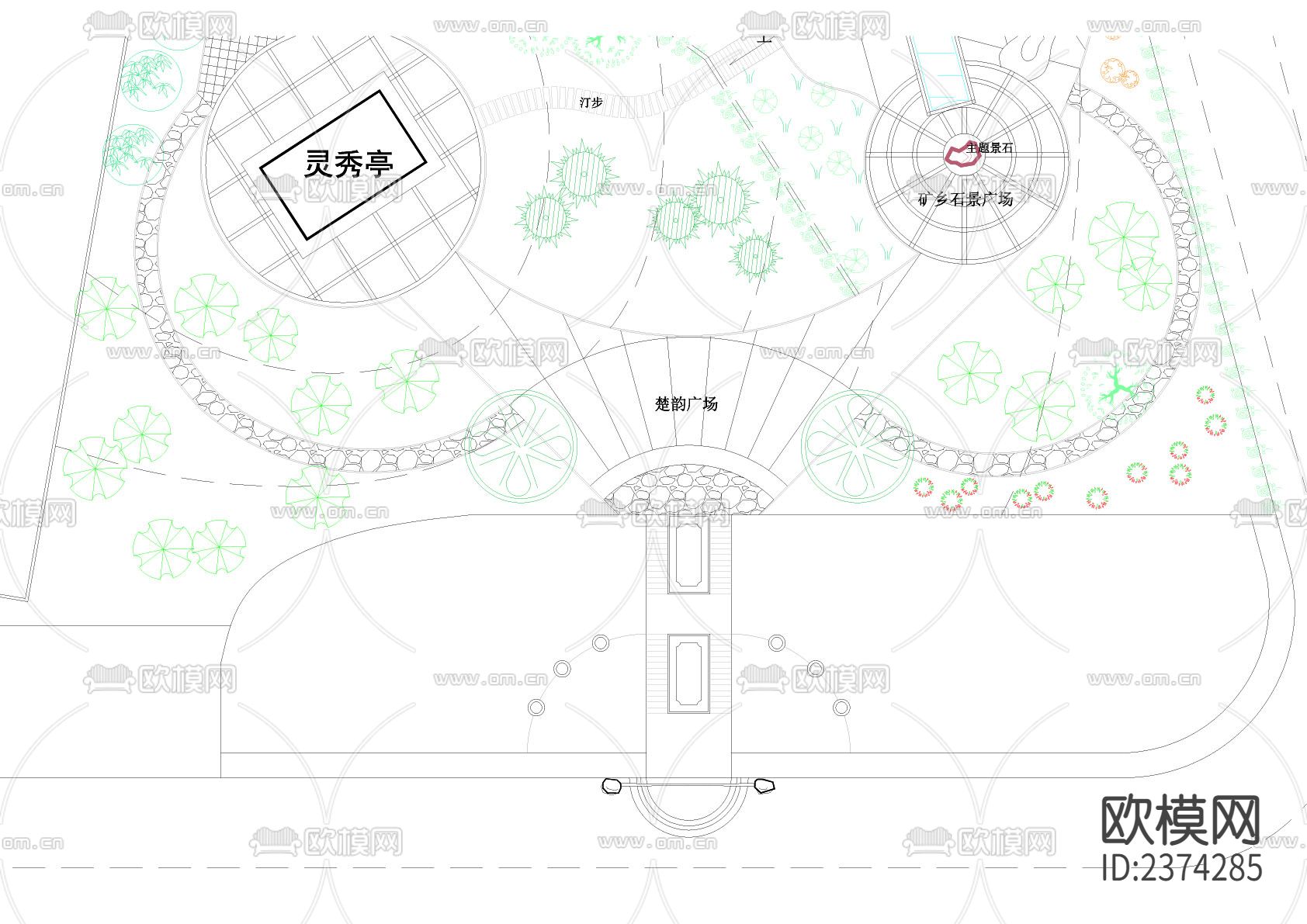 乡镇小游园规划CAD施工图下载（渲染图3）