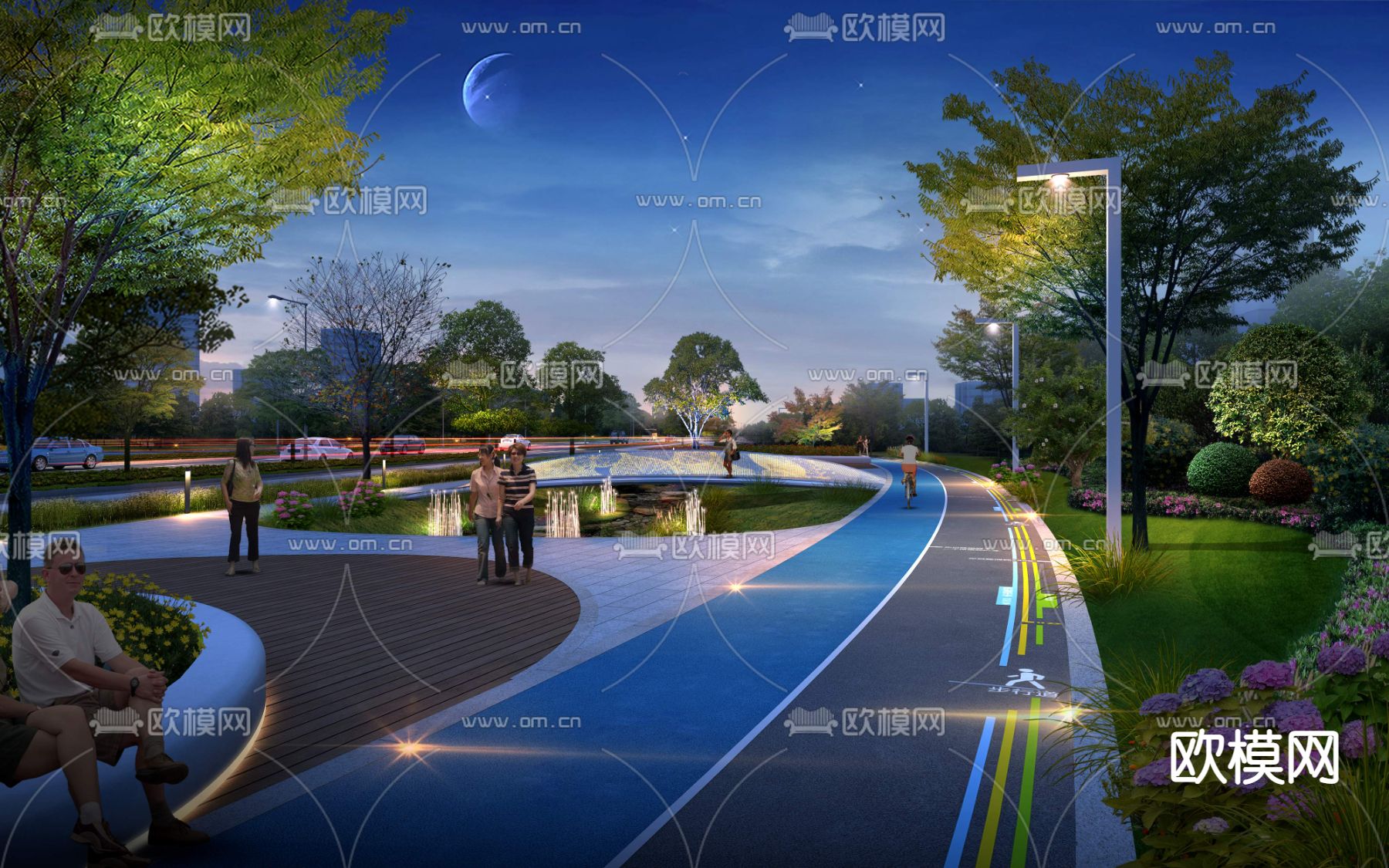 公园广场夜景psd下载_ID12200622_3dmax免费模型-欧模网