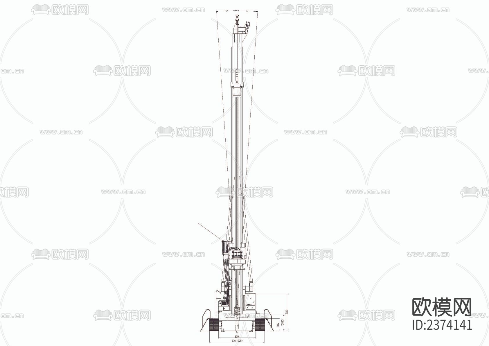 挖钻机CAD施工图下载（渲染图2）