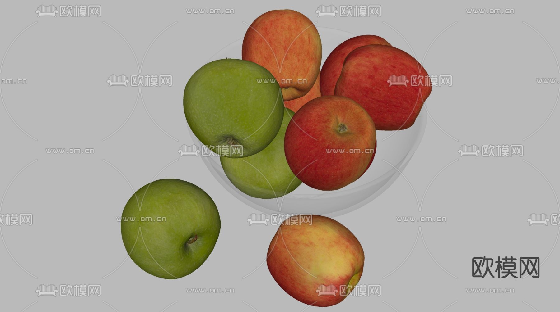 现代苹果 水果 果盘su模型下载（渲染图2）