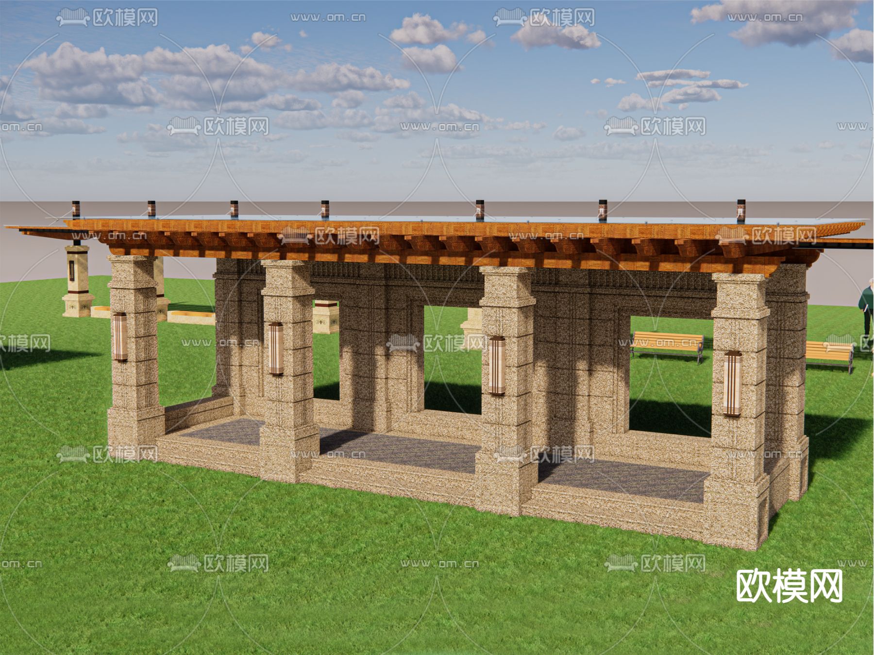 欧式景观廊架su模型下载（渲染图4）